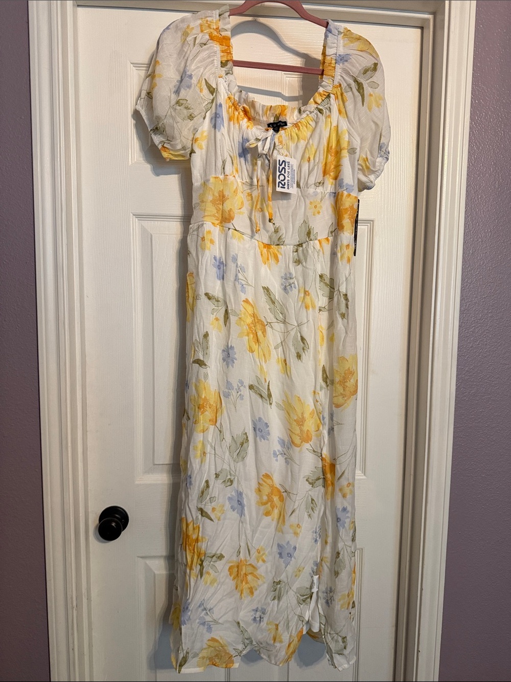 Yellow & Blue Floral Puff Sleeve Maxi Dress